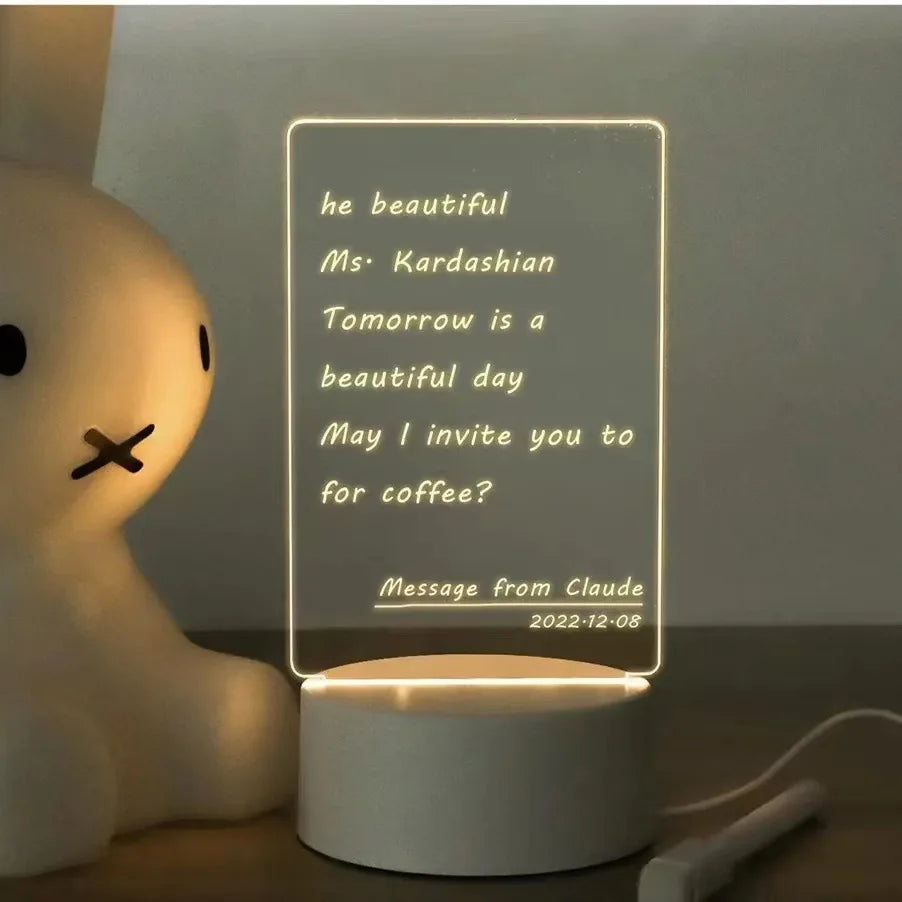 Creative LED Note Board Night Light with Erasable Pen